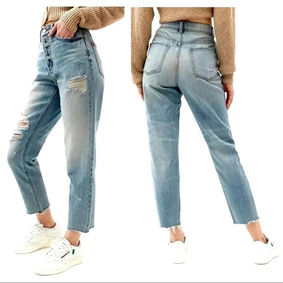 BDG Button Fly Slim Straight Classic Distressed Jeans - Picture 1 of 16